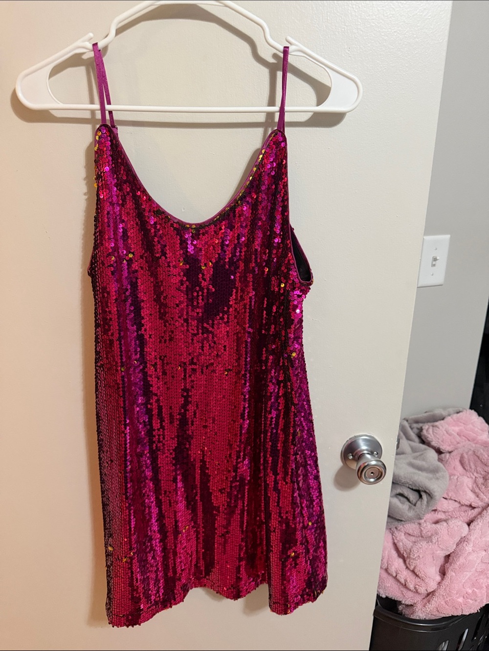 Allegra K Hot Pink Sequin Midi Slip Dress